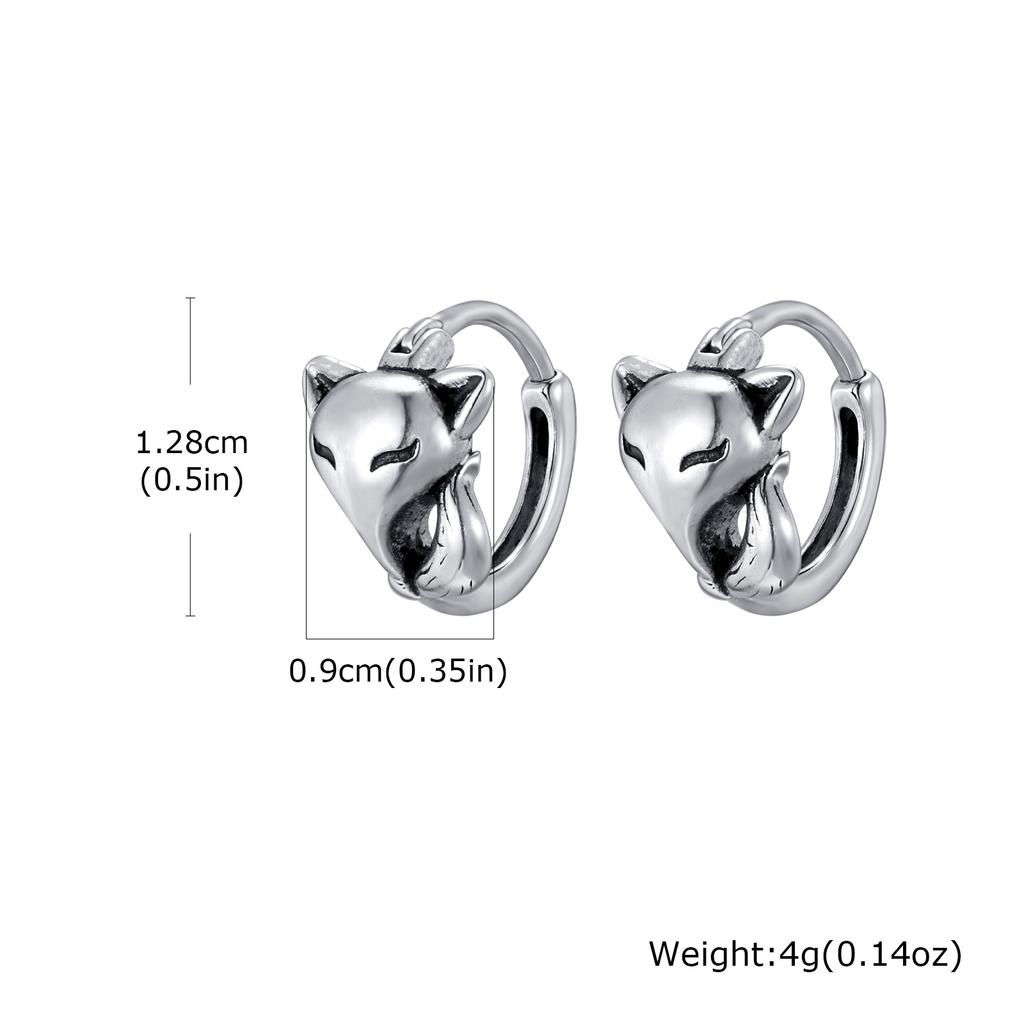 Fashion Chic Rose Fox Hoop Earrings, Silver Color Stainless Steel Small Huggies Earrings, Punk Trendy Hypoallergenic Jewelry