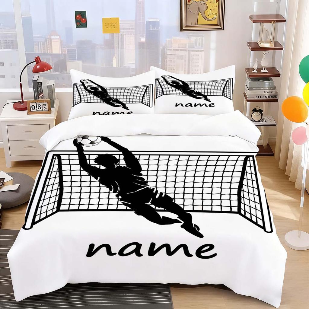 Customize [Customized] 3pcs Bedding, Personalized Soccer Goalkeeper Digital Print, Bedding, 2 Pillowcases + 1 Duvet Cover, Corel