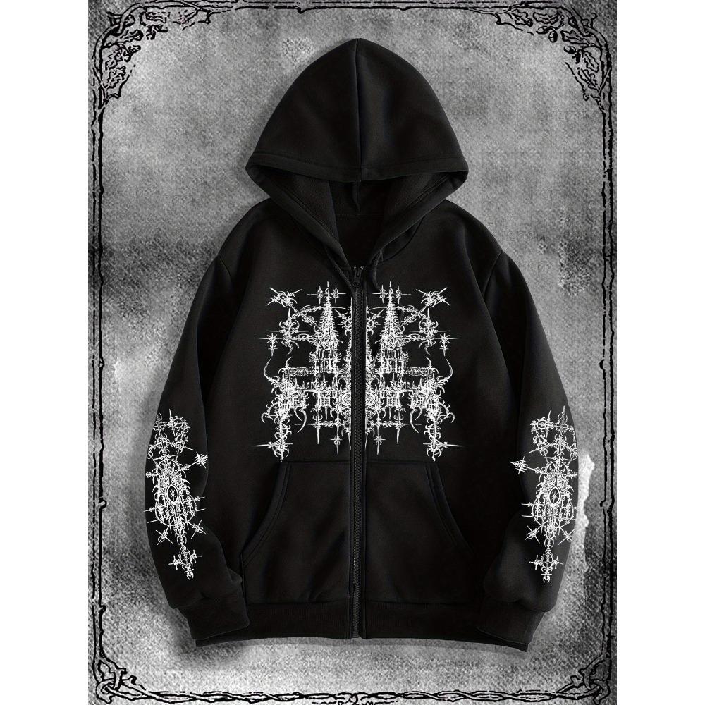 

Чоловіча готична толстовка на блискавці з принтом у темному стилі, ідеальна для повсякденних випадків та модного вуличного одягу, чудовий вибір для студентської моди XL