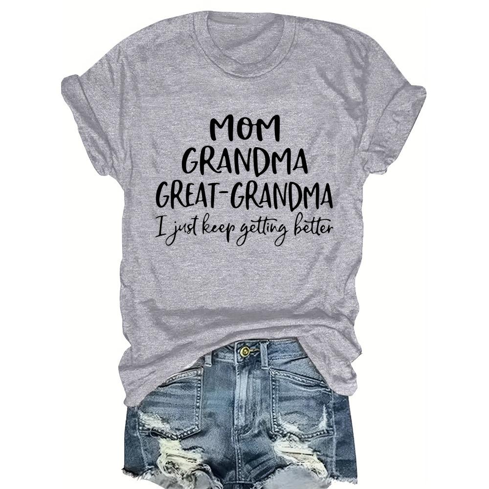 Mom Grandma Great-Grandma Women's Tee Funny Family Graphic Casual Red Top