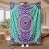 Mandala Pattern, for Yoga Lovers, Blanket, Purple And Teal Geometric Design, Multi-Purpose Home Decor Gift, Soft Cozy Comfort