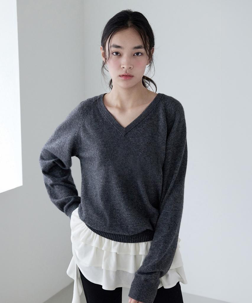 ROLAROLA Wool Blended V Neck Basic Knit Gray