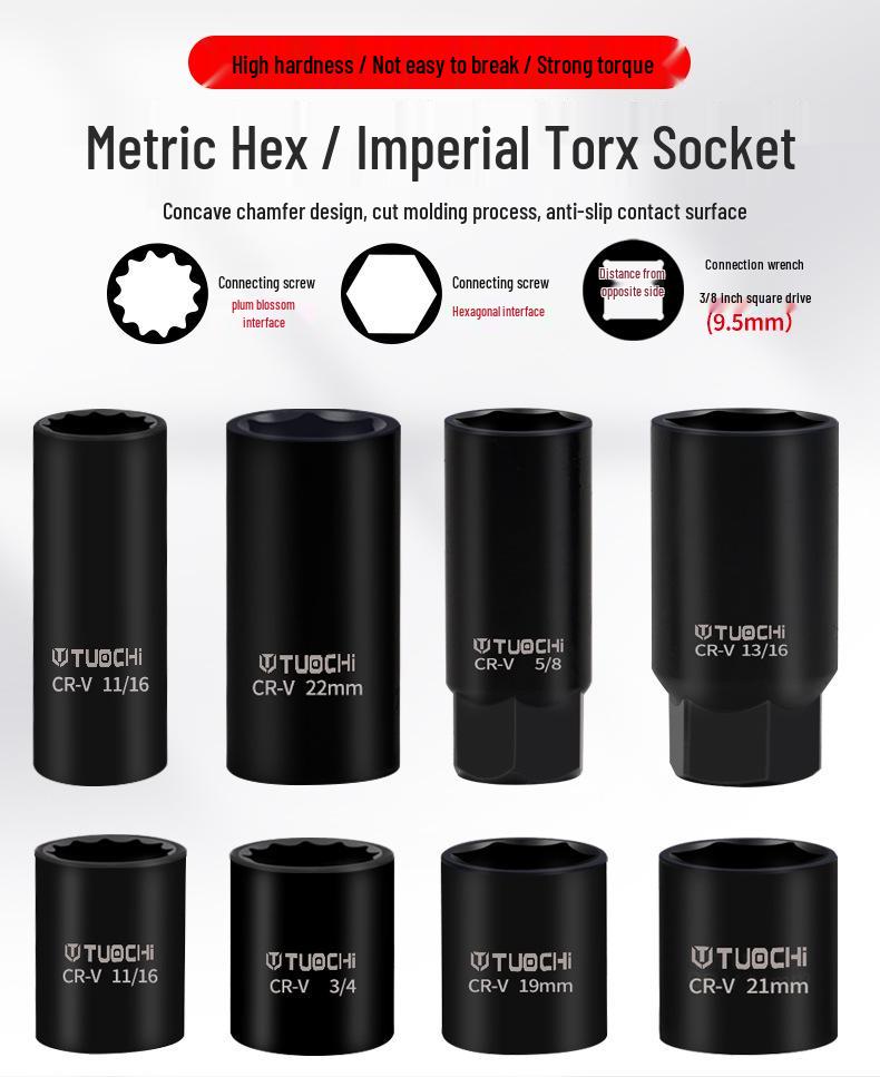 46-Piece 3/8" Medium Wall Metric/Imperial Extended Hex Air Impact Wrench & Ratchet Socket Set