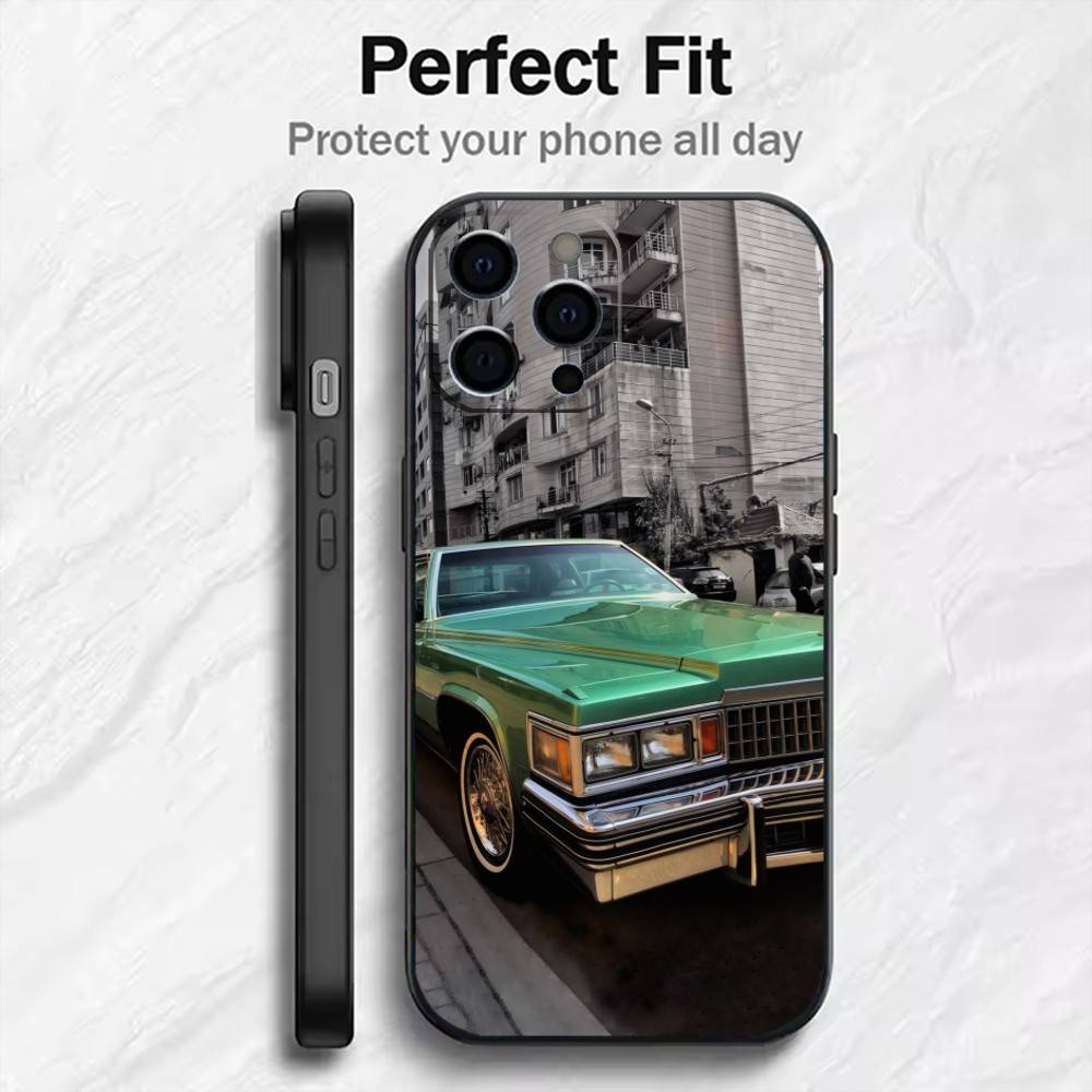 1976 Classic Vintage Cars S-SevilleES Phone Case For iPhone17,16,15,14,13,12 Plus,Max Soft Silicone Black Cover