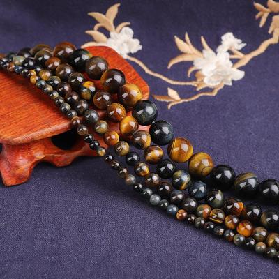 Natural Stone Yellow Blue Tiger Eye Round Loose Beads For Jewelry Making 4/6/8/10/12MM