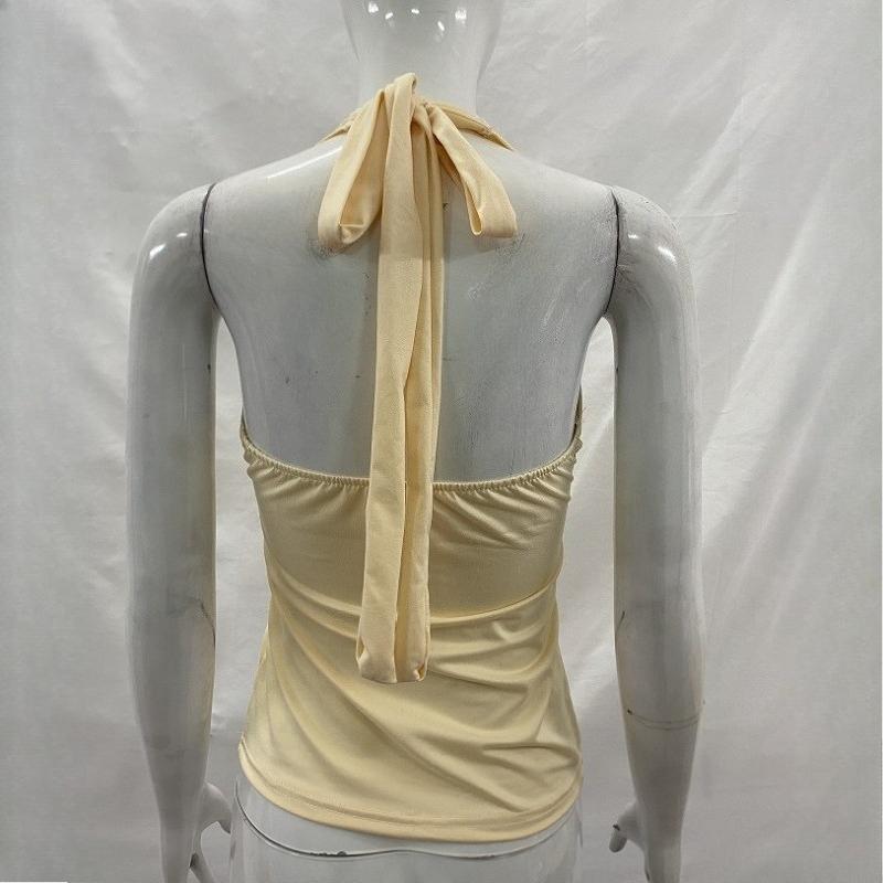 European and American summer retro printed V-neck hanging neck vest women's clothing