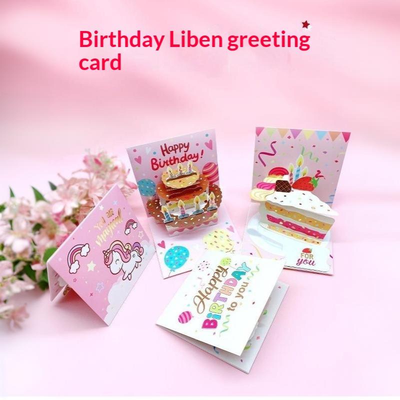 3D Up Happy Birthday Greeting Card Delicate Handmade Cake Design Foldable for Coworker Birthday Surprise Small Gift