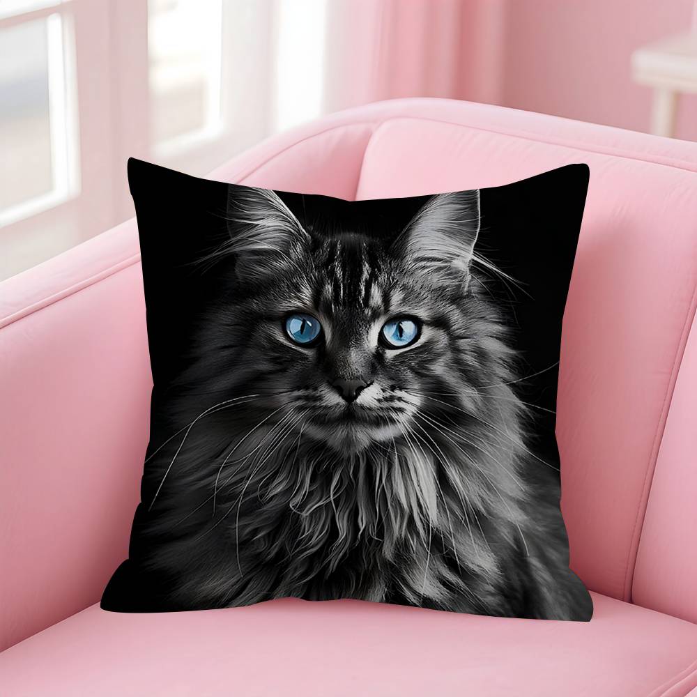 Maine Coon Cat Maple Design Cushion Cover Happy Autumn Harvest Decor Holiday Decorati Pillow Cover
