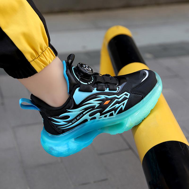 337 Boys Shoes 2025 Autumn and Winter Warm Non-slip Soft-soled Sports Shoes Rotating Buckle Adolescent Children Leather Running