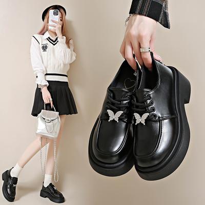 J Uniform Small Leather Shoes Women's Spring and Autumn New Metal Butterfly Platform Women