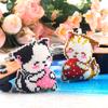Couple Keychain Strawberry Cat Pendant with Beaded Cross-stitch for Car Key Decoration