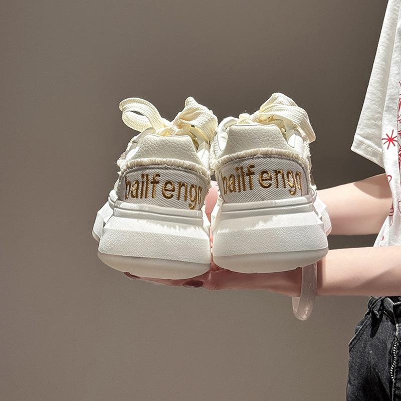 Niche versatile embroidered cloth white shoes women's 2025 autumn and winter fashion retro platform casual shoes lace-up canvas shoes