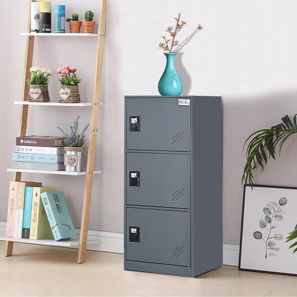 MECOLOR Vertical Single Tier Small Locker with Lock Latch 2 or 3 Compartment Storage for Employee,Home,Office,School,Kids