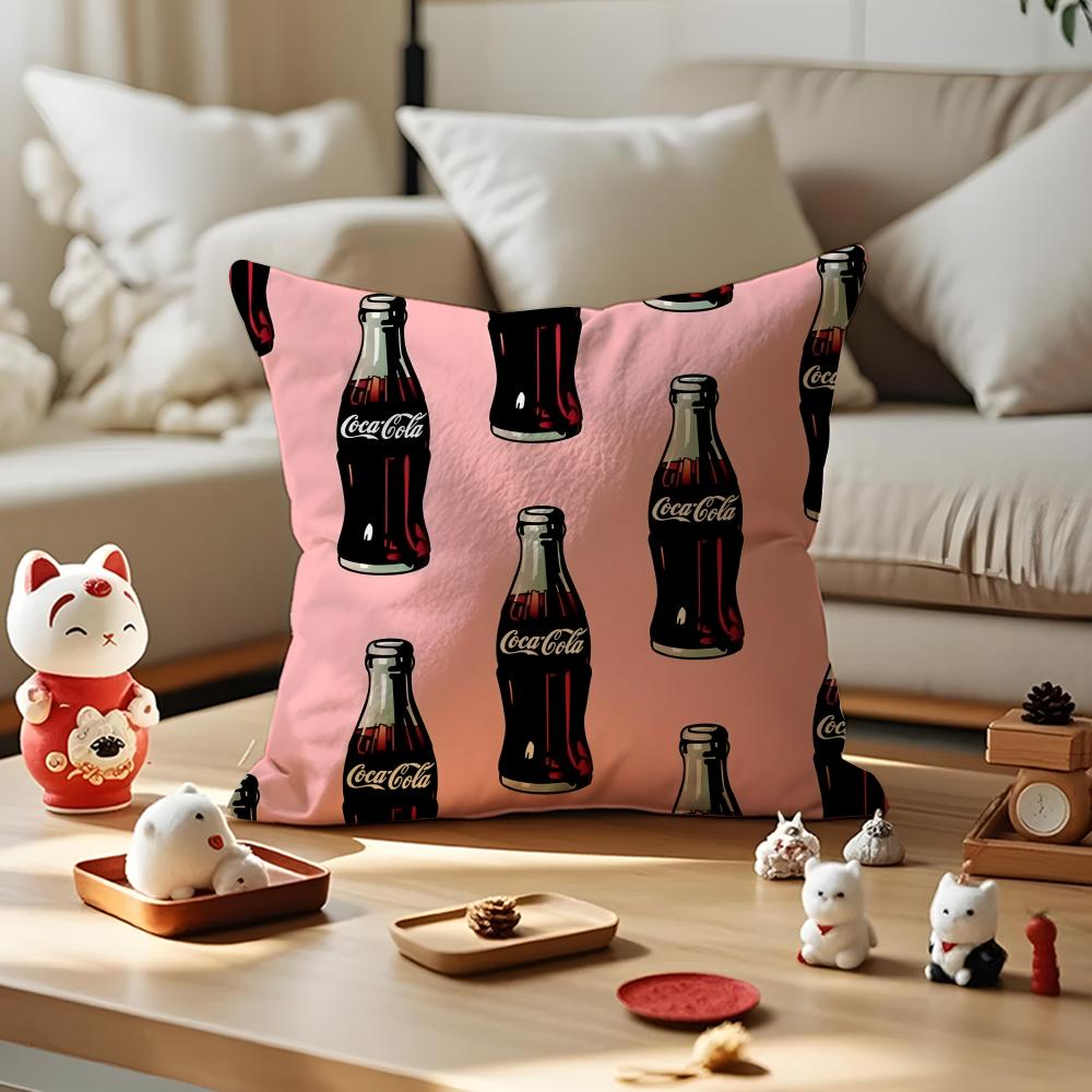 Cartoon C-Cocas C-Colas Cushion Cover Silky Short Plush With Invisible Zipper Dustproof Sofa Pillow Cover For Home Decor