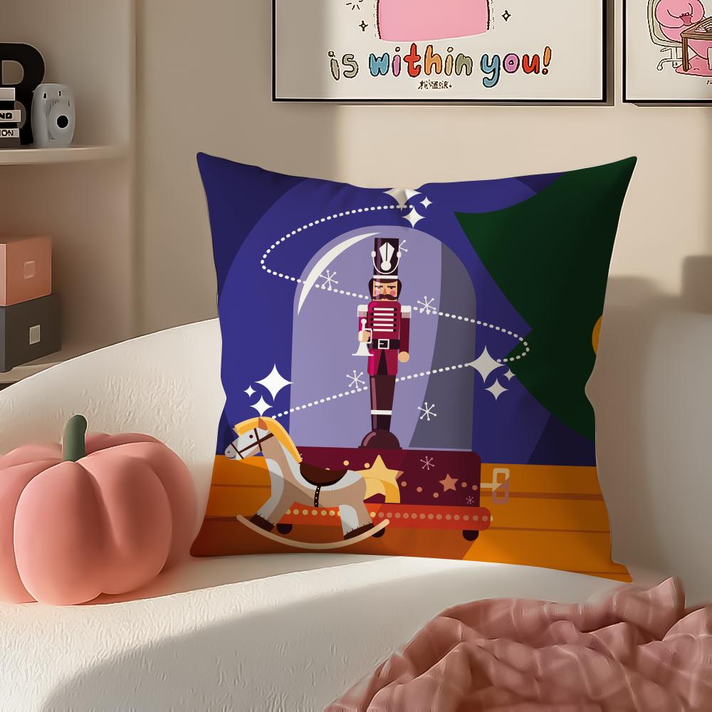 Festive Classic Nordic Toy NNutcracker Cushion Cover Pillowcase Short Plush Invisible Zipper Room Sofa Cushion Cover