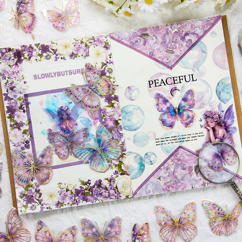 20pcs/pack PET Gilded Butterfly Stickers DIY Scrapbooking Collage Supplies Creative Decor Stationery Aesthetics Stickers