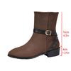 Mode Vintage Braune Western Cowboy Stiefel Damen 2025 Winter Seitenreißverschluss Mittelhoher Absatz Wildleder Stiefeletten Metall Gürtelschnalle Designer Schuhe