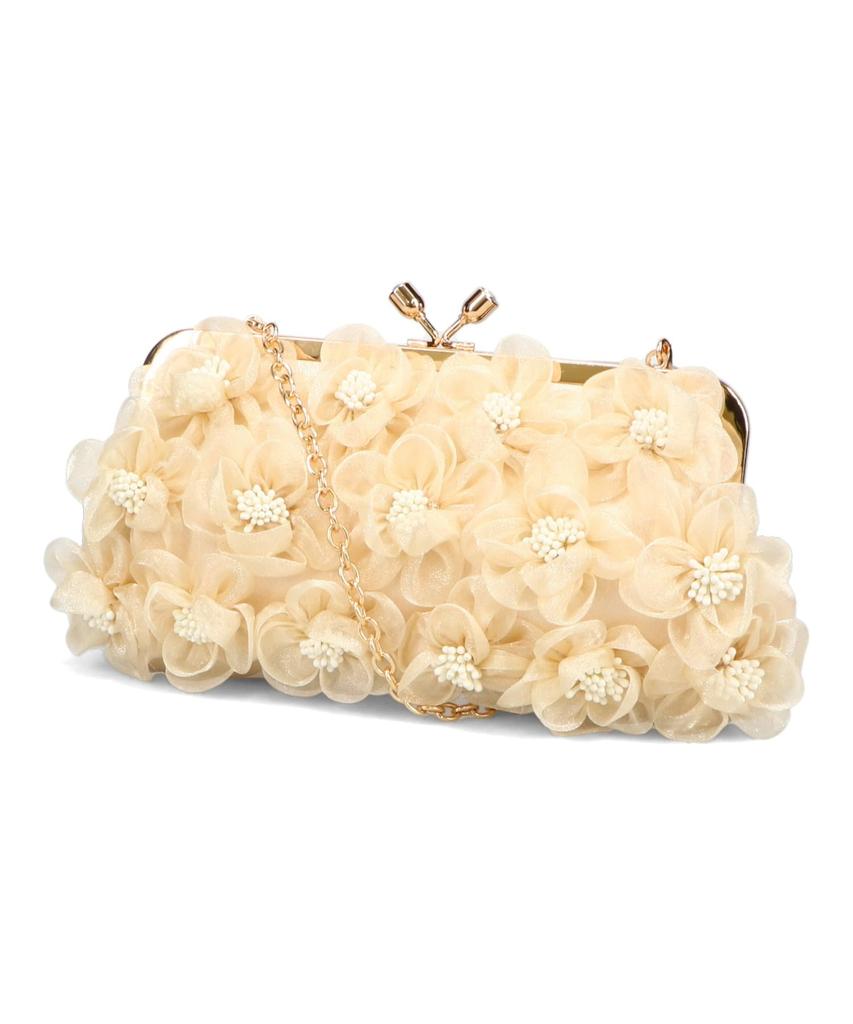 Clutch clasp flower with attached shoulder chain BEIGE [Oriental Traffic] bag, handbag, purse, motif, occasion, strap, strap, women's,