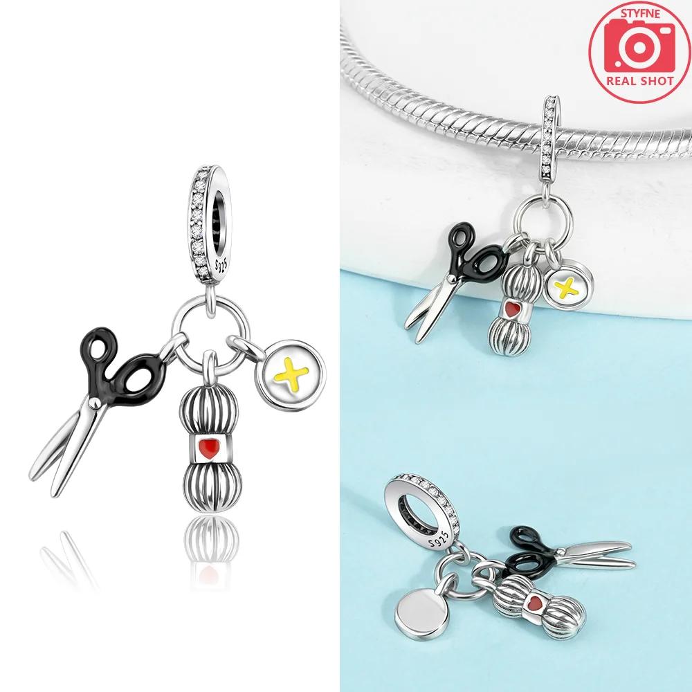 Charms Copper Original Scissors Hair Dryer Red Apple Cactus Beads Fit Bracelet Jewelry Women Diy Gift Necklace