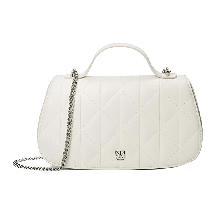 Calvin Klein Elegant Commuter Metallic Letter Diamond Crossbody Shoulder Bag Women Handbags Lily-White 4F3410G-FUP Basic Set (Bag)