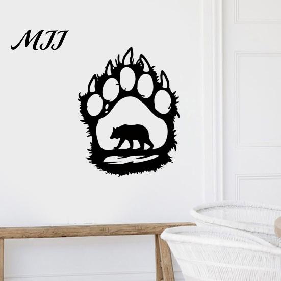 Farmhouse Style Wall Art Metal Hollow Out Bear Art, Rustic Forest Landscape Hanging Sculpture with Paw Unique Anniversary Gift for Her