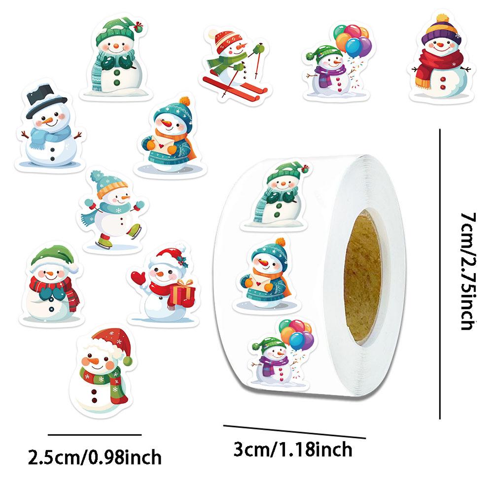 500pcs Children's Christmas Rewards Stickers Roll Cute Cartoon Snowman Clipboard Festivals Gift Decoration Pattern Labels