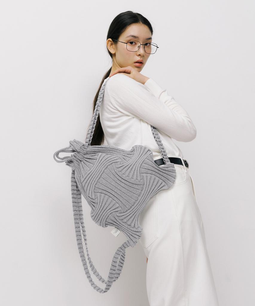 Pleatsmama New Bow Backpack Glitter Silver