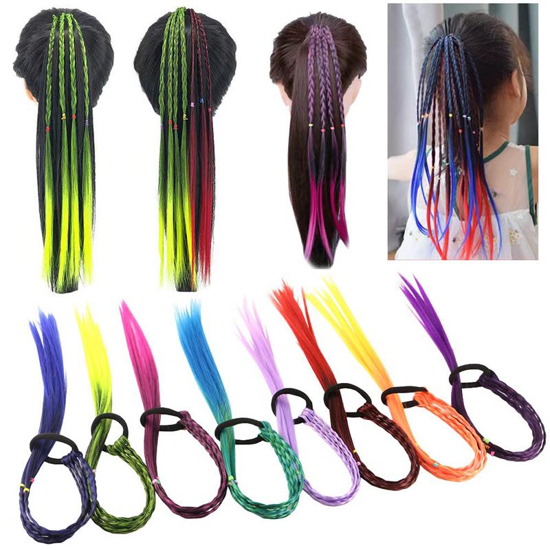 Colored Hair Extensions for Kids Ponytail Hair Accessories Clip In Ponytail with Rubber Bands for Women Synthetic Hair Pieces