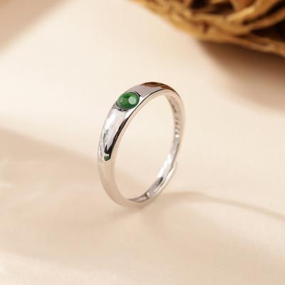 Natürlicher Jade S925 Echtsilber Ring für Damen, zarte und Nischen-Eiform-Blume, einfaches und multifunktionales Accessoire für Damen