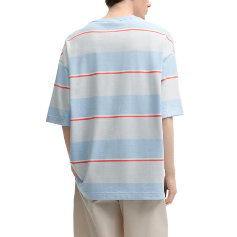 Fila Original Soft Breathable Striped Comfortable Fashion Logo Short Sleeve T-Shirt Unisex Tops Sky-Blue F51M529107F-LB