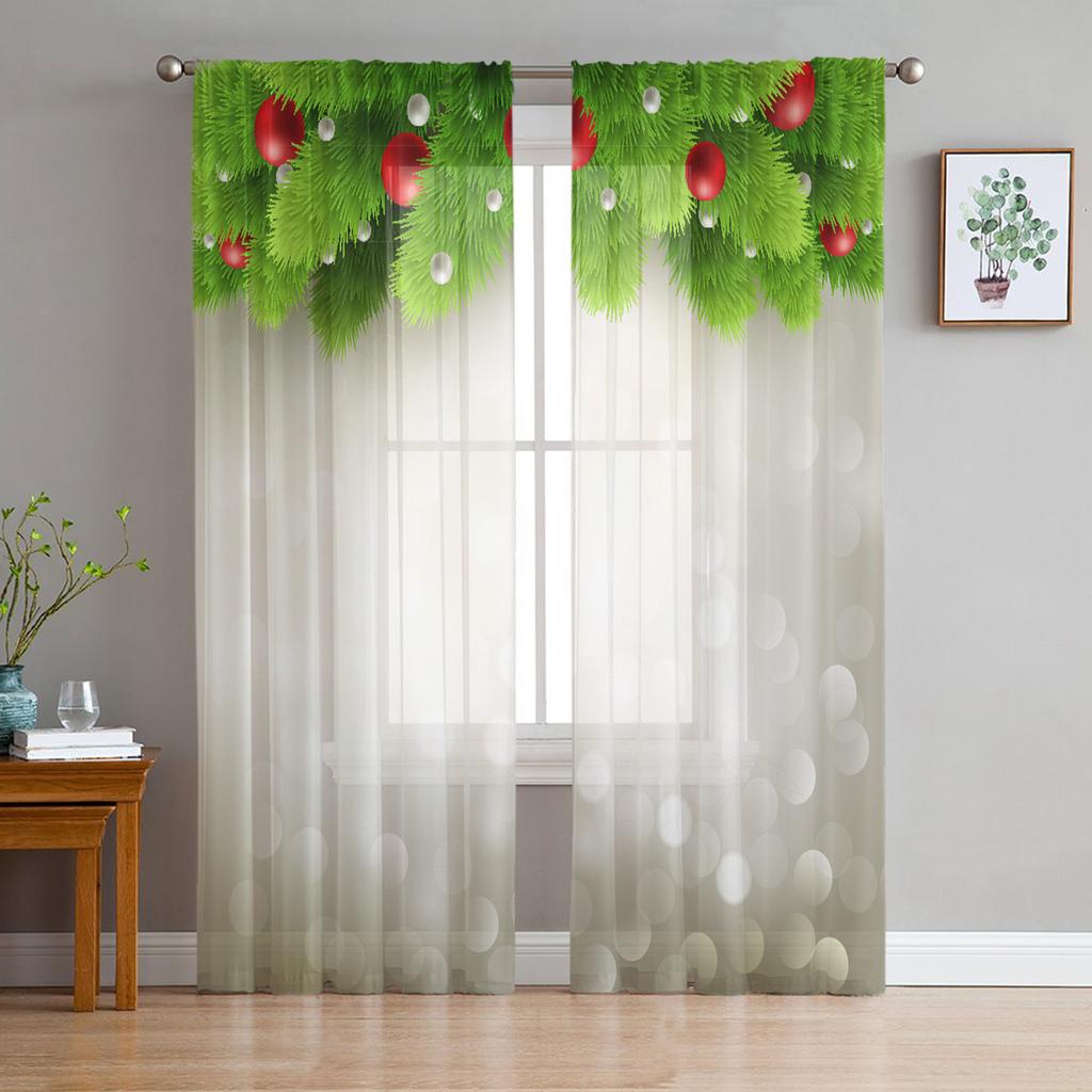 Crăciun Zăpadă Fulgi de zăpadă Frunze Conuri de pin Decor Draperii din tul transparent pentru cameră de zi Dormitor Perdele pentru fereastră Voile Organza Draperii