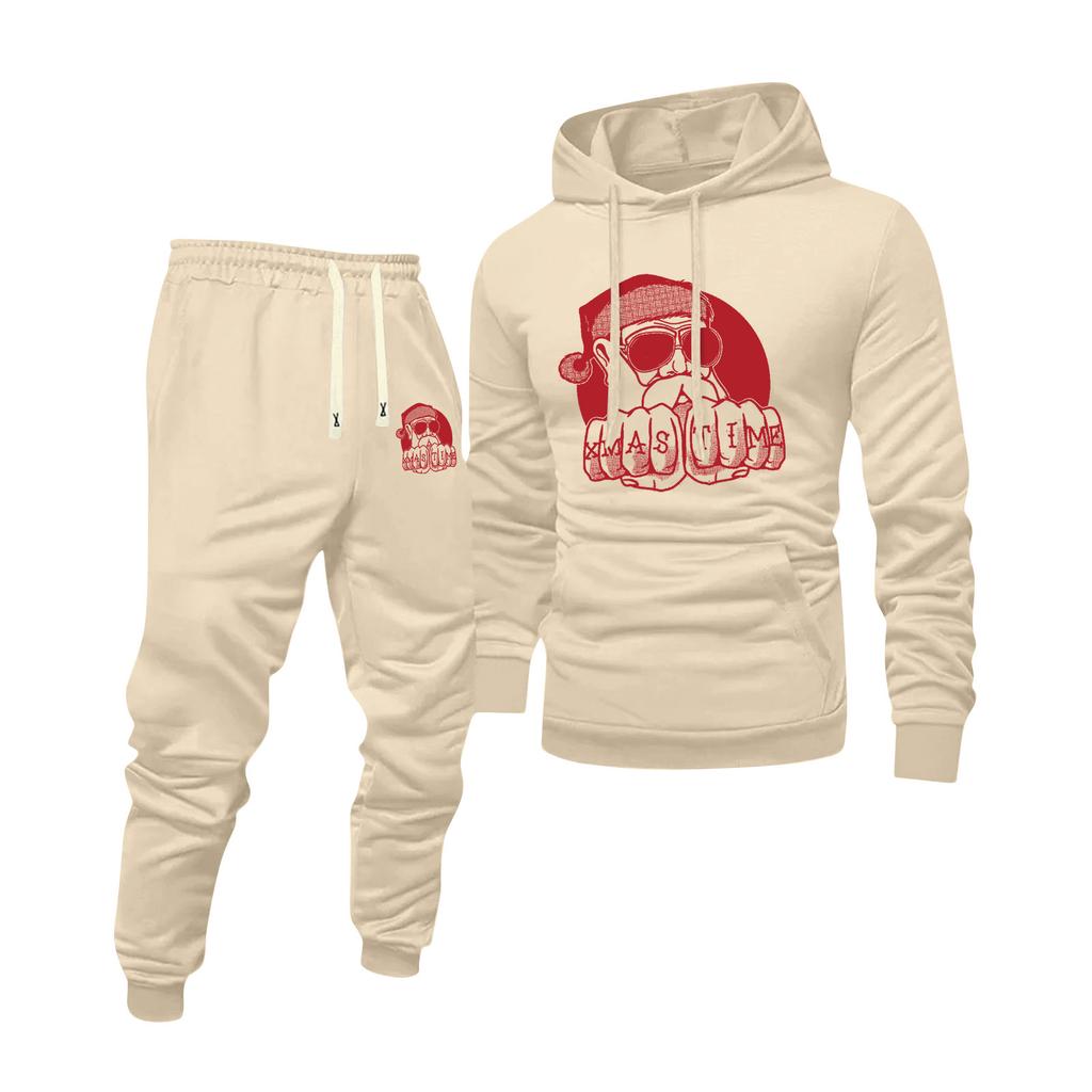 Men's Printed Hooded Sweatshirt And Sweatpants Casual Sports Suit