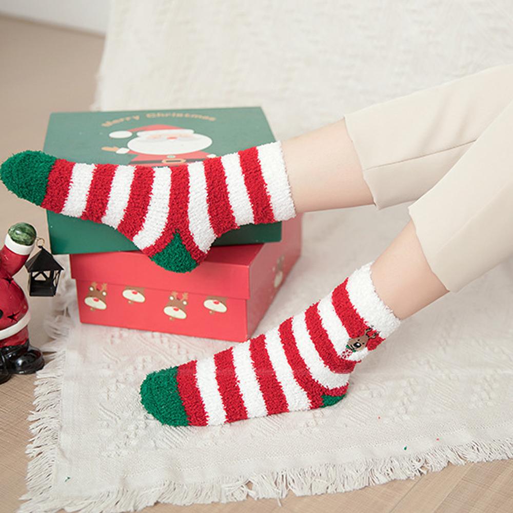 

Striped Girls Santa Claus Hosiery Coral Fleece Socks Christmas Velvet Socks Women Fluffy Socks