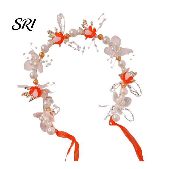 Fairy Headpiece Headband Floral Butterfly Design Adjustable Ribbon Women Faux Pearl Girls Cubic Zirconia Greek Bohemian Style Wedding Bridesmaids