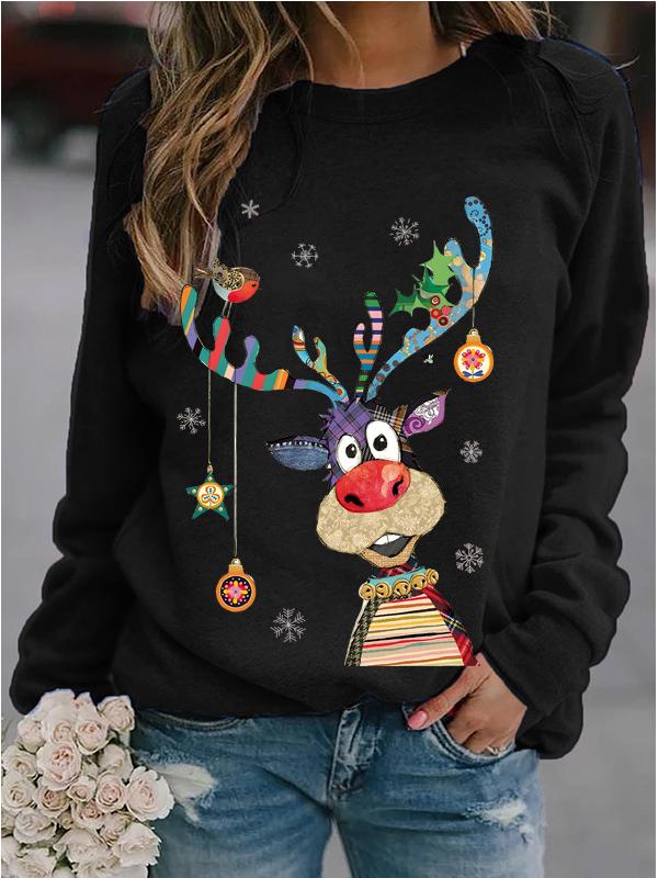 Damen Weihnachten Rundhals Langarm Lässiges Lockeres Bedrucktes Sweatshirt