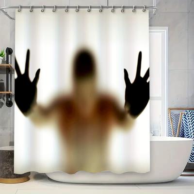Handprint Shower Curtain Halloween Decorations for Bathroom, Spooky Home Decoration Supplies Black Silhouette Design Waterproof