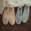 Mesh Luxury Rhinestones Flats Women Shoes Round Toe Shallow Casual Beach Shoes Female Soft Sole Fashion  Mary Jane Shoes