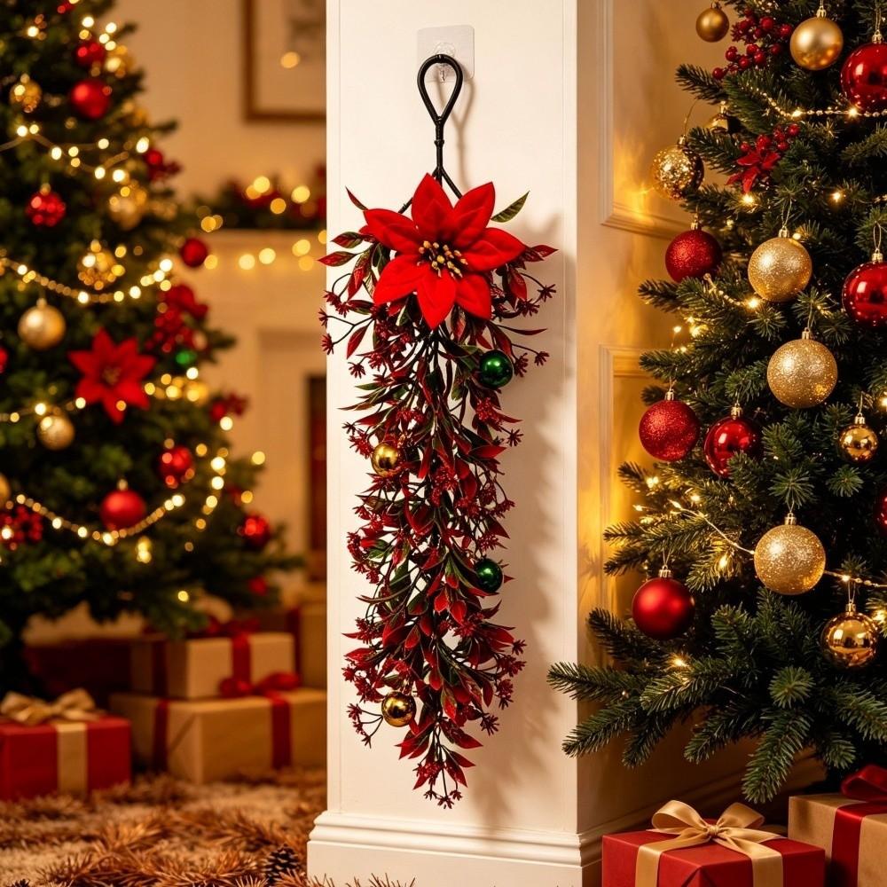 Plastic Christmas Vine Christmas Ball Poinsettia Christmas Swag Vine Wall Hanging