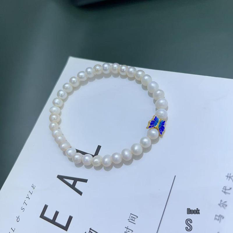White Moonlight Cloisonné Butterfly Bracelet with Freshwater Pearls: Exquisite and Minimalistic. No белый