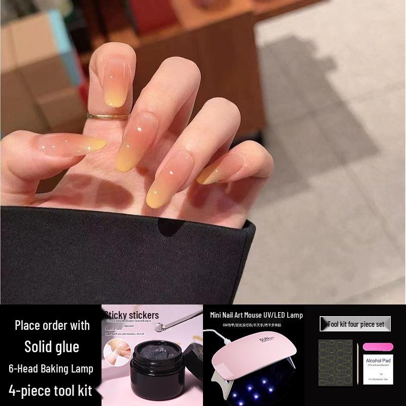 Yang Zhi Gan Lu Autumn/Winter Blush Orange Gradient Solid Gel Fake Nail Stickers with Baking Lamp - Full Set