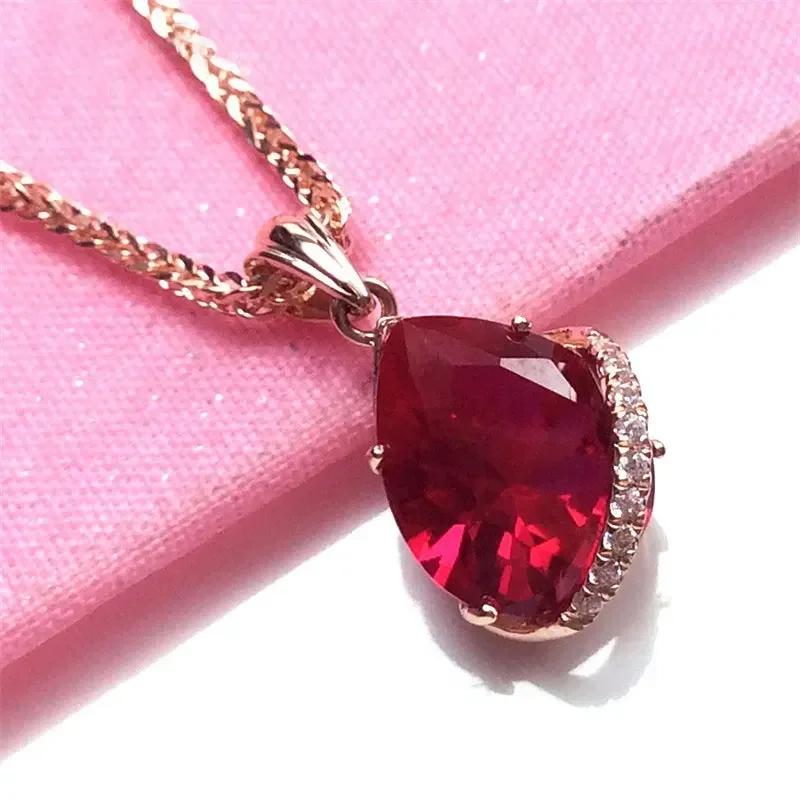 Light luxury Water drop ruby necklaces fashion Copper plated rose gold clavicle chain  for women wedding Zircon