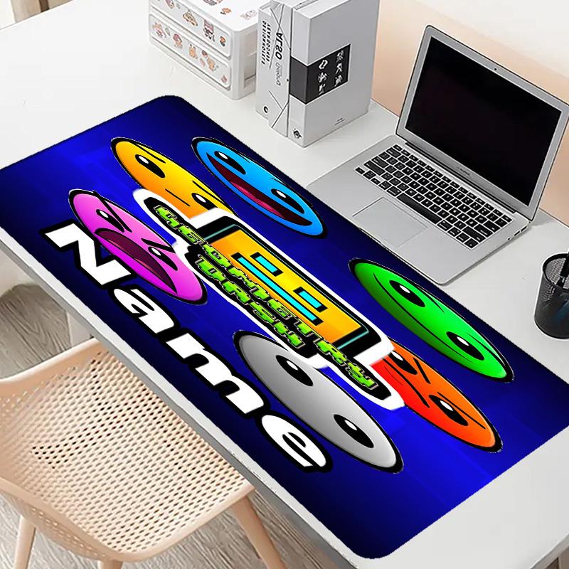 Custom Name Personalized Geometry Dash Pattern Mousepad, Laptop PC Desk Mat, Decorative Desk Mat for Home Keyboard Pad Gift