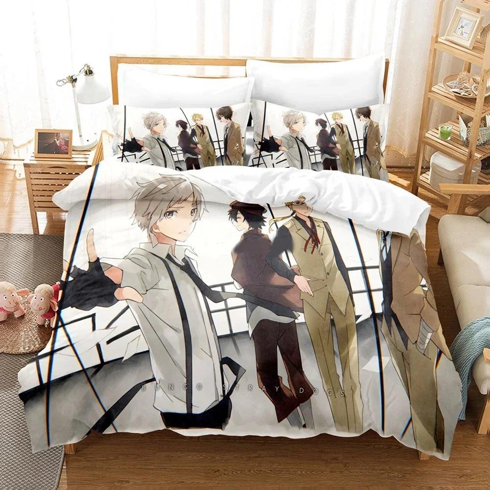 Anime Bungo Streunende Hunde Bettwäsche Set Cartoon Bettbezug und Kissenbezüge Königin volle Größe Kinder Geschenk Dekor Hause Bettwäsche