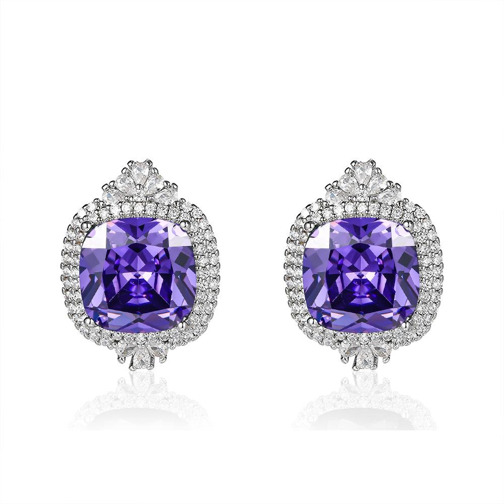 High-end simulation dark blue colored gemstone lavender purple stud earrings with zircon ear jewelry