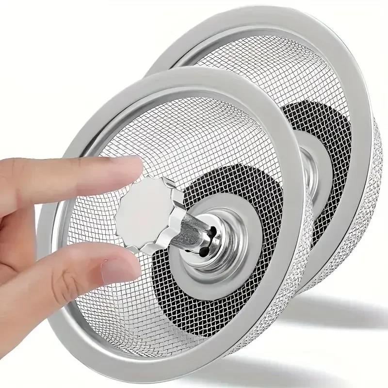 2Set Kitchen Sink Strainer With Handle Stopper Replacement Drain Basket Stainless Steel Mesh Filter Waste Hole6