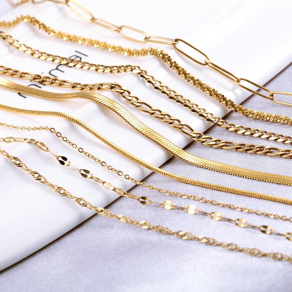 Gold Box Necklace for Women Choker 316L Stainless Steel Necklace Chain Simple Clavicle Chain Necklace Women Jewelry