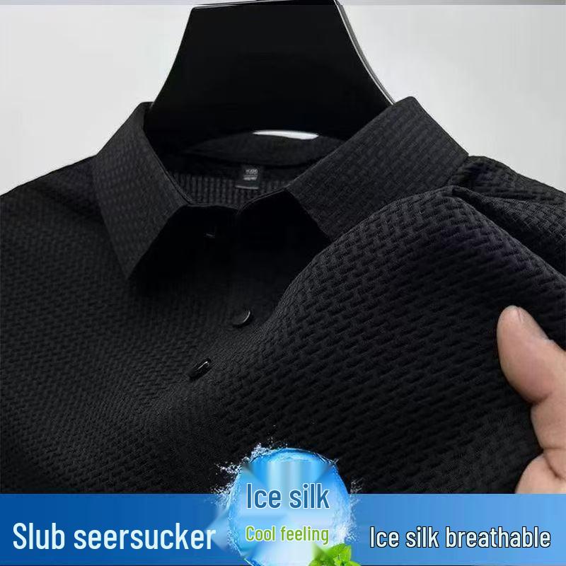 Herren Kurzarm-T-Shirt aus atmungsaktiver Eis seide, Bambus-Jacquard, Koreanischer Stil, Elastisch Übergröße, Lässiges Sommer-Top