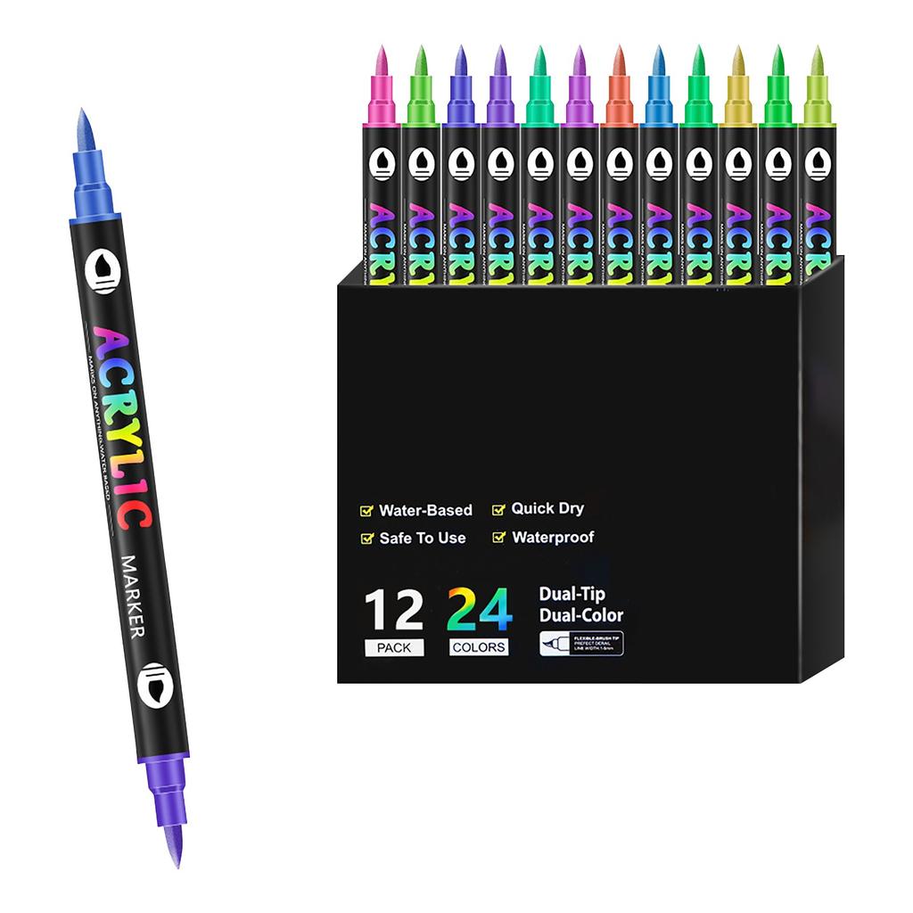 Akrylové fixy 6ML Oboustranné Dvoubarevné Akrylové fixy Dětská Malířská Sada Papírnictví 72 Barev Fixa