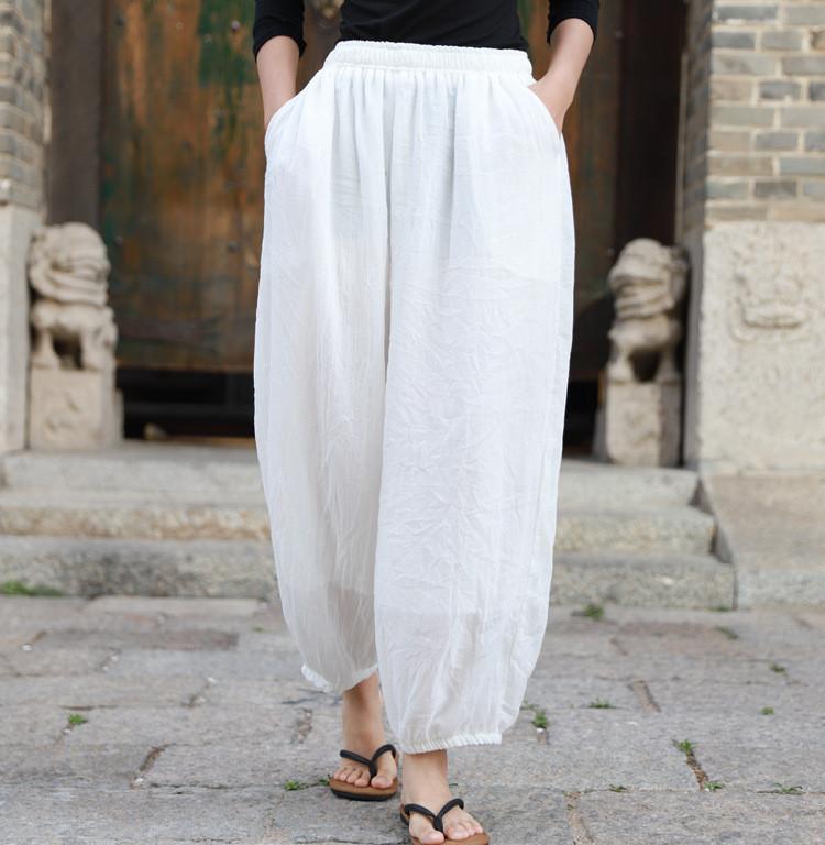 Cotton Linen Loose Fit Pants For Women Summer Boho Style Casual Trousers