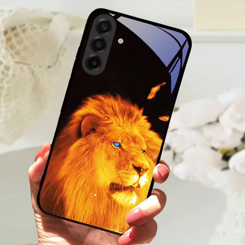 For Samsung Galaxy S25FE Case Fashion Lion Flower Tempered Glass Shockproof Bumper Cover For Galaxy S25 S 25 FE Camera Protector
